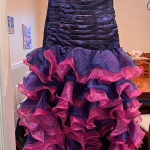 Elegant Purple and Pink Ruffled Prom Dress